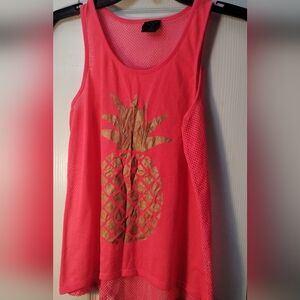 Pink Tank Top with Gold Pineapple Design
